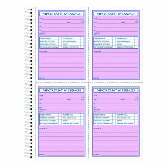 TOPS Phone Message Book, Spiral Bound, 2-Part, Carbonless, White and Canary, 4 Messages per Page, 400 Sets (4009)