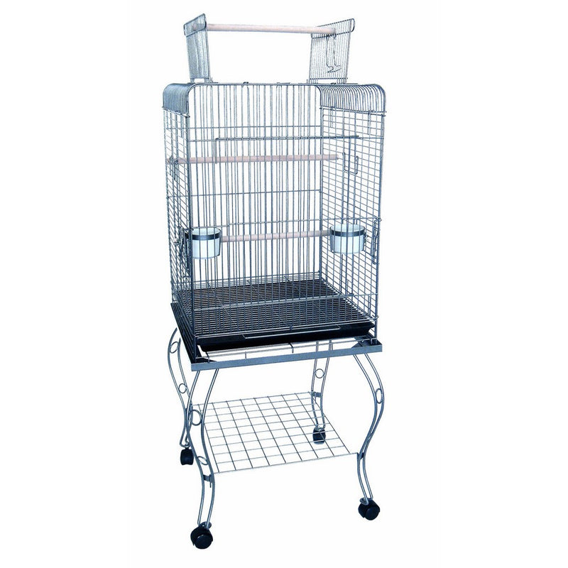 YML 20-Inch Open Top Parrot Cage with Stand, Antique Silver