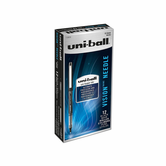 uni-ball Vision Needle Rollerball Pens, Micro Point (0.5mm), Black, 12 Count