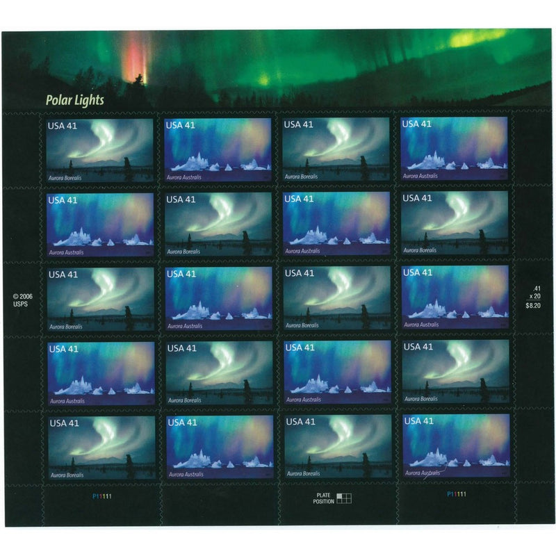 USPS 2007 Polar Lights Sheet of Twenty 41 Cent Stamps Scott 4203-04