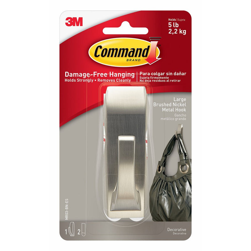 Command Modern Reflections Metal Hook, Large, Brushed Nickel, 1-Hook (MR03-BN-ES)