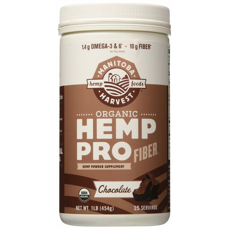 Manitoba Harvest Organic Hemp Pro Fiber Protein Powder, Chocolate, 16oz; with 10g of Fiber & 8g Protein per Serving, Preservative-Free