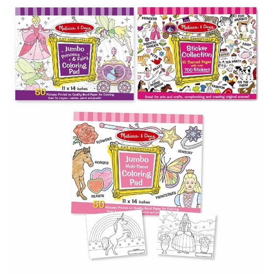 Melissa & Doug Sticker Collection and Coloring Pads Set: Princesses, Fairies, Animals, and More