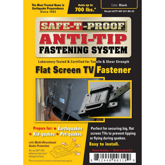 Safe-T-Proof Anti-Tip Fastening System Flat Screen TV Fastener, Black
