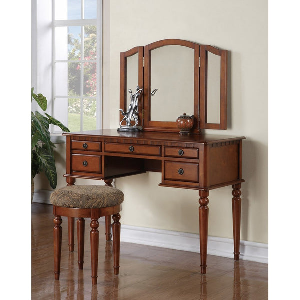 Bobkona F4073 St. Croix Collection Vanity Set with Stool, Walnut