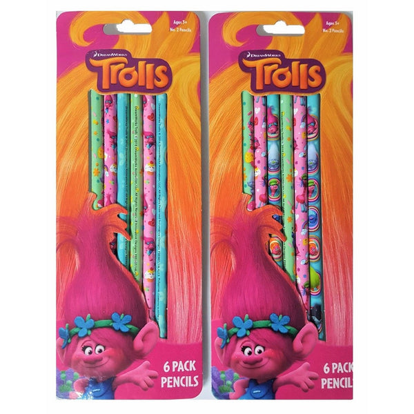 Trolls Authentic Licensed 6 Wood Pencils 2-Pack