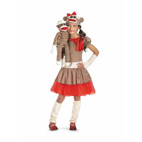 Disguise Sock Monkey Girl Costume, Beige/Brown/Red, Medium/7-8