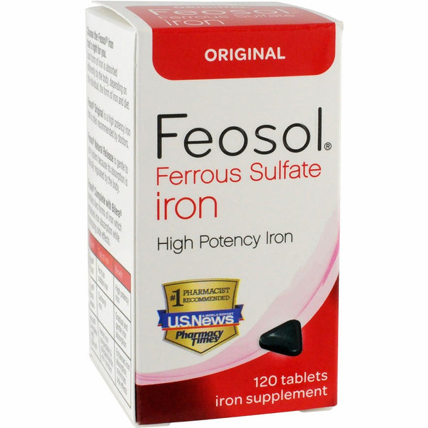 Feosol Iron Supplement, Original formula, Ferrous Sulphate 325 mg, 65 mg elemental iron, 120 Count