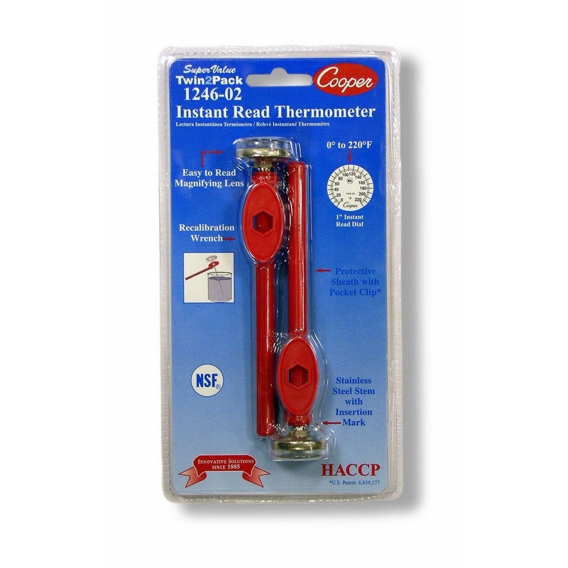 Cooper-Atkins 1246-02-2 Bi-Metal Pocket Test Thermometer with Adjustment Sheath, NSF Certified, 0/220°F Temperature Range (Pack of 2)