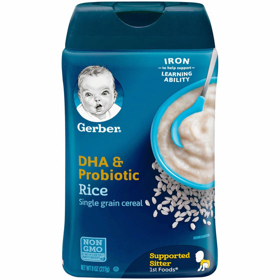 Gerber DHA and Probiotic Single-Grain Rice Baby Cereal, 8 Ounce (Pack of 6)