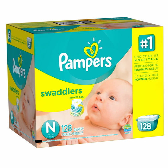 Pampers Swaddlers Disposable Diapers Newborn Size N (<10 lb), 128 Count, GIANT