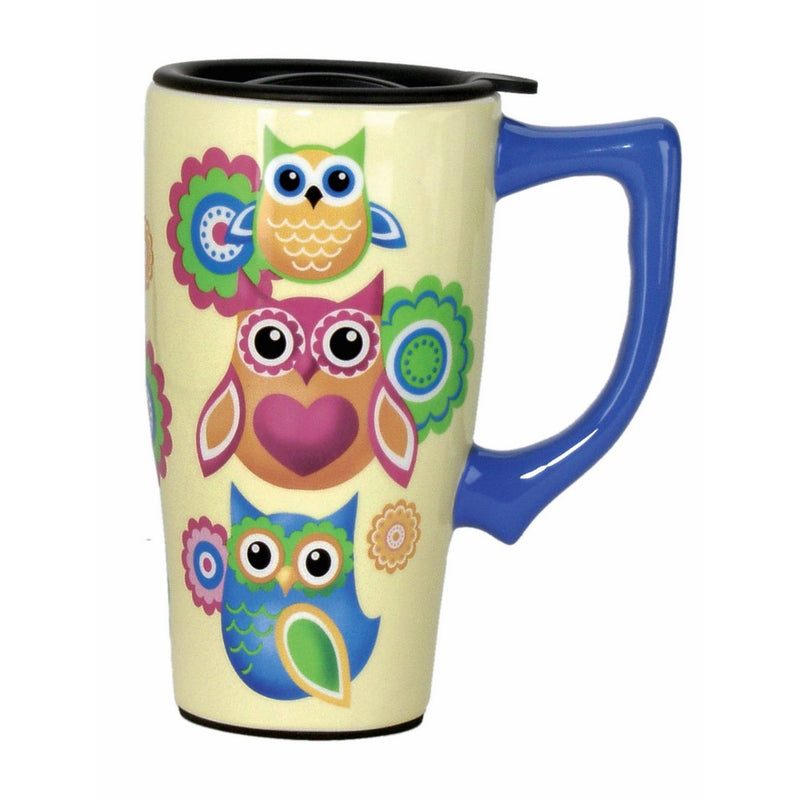 Spoontiques Owls Travel Mug, Yellow