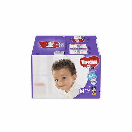 HUGGIES LITTLE MOVERS Diapers, Size 3 (16-28 lb.), 174 Ct, ECONOMY PLUS (Packaging May Vary), Baby Diapers for Active Babies