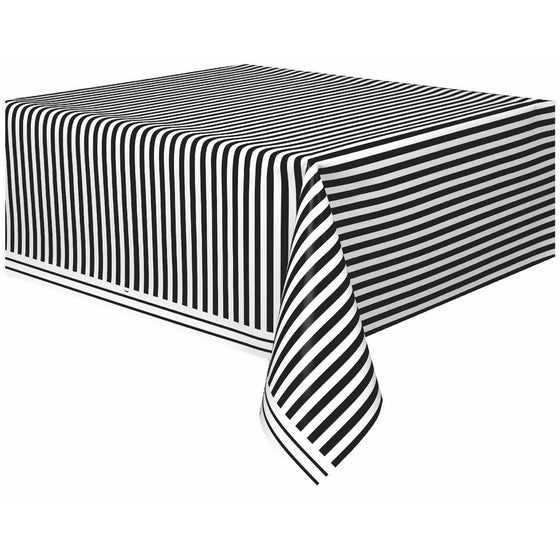 Striped Plastic Tablecloth, 108" x 54", Black
