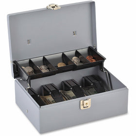 Sparco 15507 Cash Box, 5 Comptmts, Spring Clips,10-1/2"x7-3/8 x4-1/2, GY