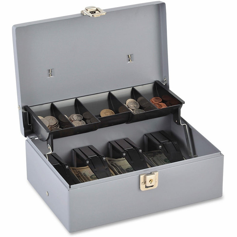 Sparco 15507 Cash Box, 5 Comptmts, Spring Clips,10-1/2"x7-3/8 x4-1/2, GY