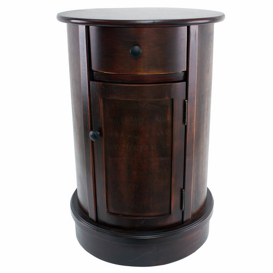 Décor Therapy Round Side Table with 1-Door and Drawer, Vintage Cherry