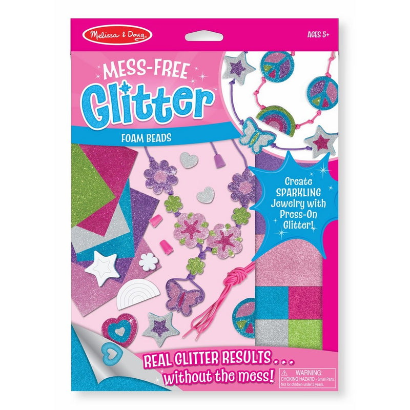 Melissa & Doug Mess-Free Glitter Foam Beads Craft Kit: 20 Beads, 6 Glitter Sheets, 4 Cords, and 4 Clasps