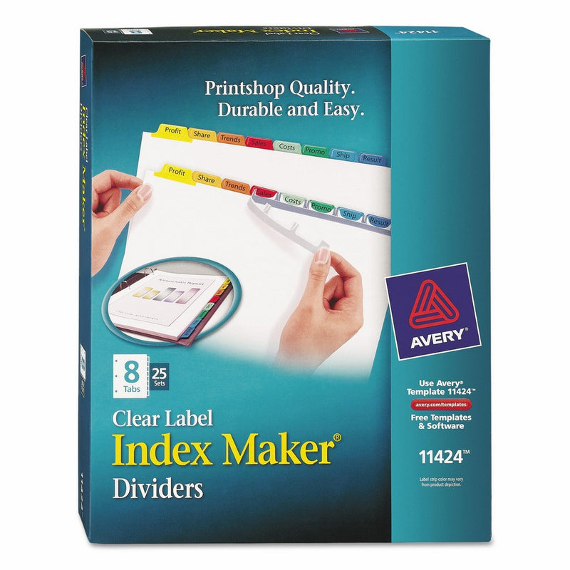 Avery Index Maker Clear Label Dividers, Easy Apply Label Strip, 8-Tab, Multi-Color, 25 Sets (11424)