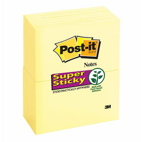 Post-it Super Sticky Notes, 3 in x 5 in, Canary Yellow, 12 Pads/Pack (655-12SSCY)