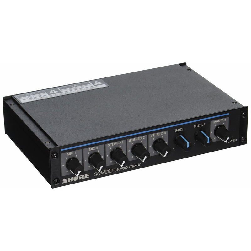 Shure SCM262 Stereo Mixer for use with 2 Microphones and 3 Stereo Sources, with Ducking and Phantom Power
