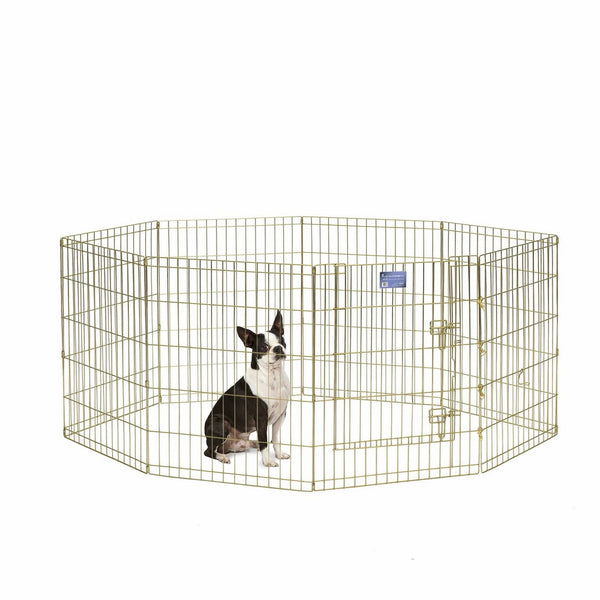 MidWest Foldable Metal Exercise Pen/Pet Playpen, Gold zinc w/door, 24" W x 30" H