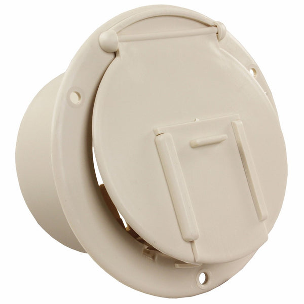 JR Products 370-1-A Colonial White Round Electric Cable Hatch with Back