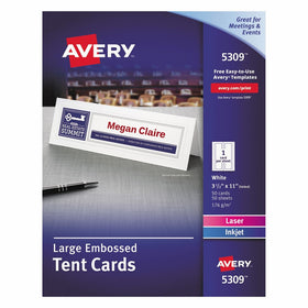 Avery 5309 Large Embossed Tent Card, White, 3 1/2 x 11, 1 Card/Sheet (Box of 50)