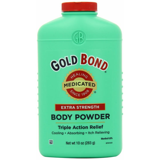 Gold Bond Medicated Extra Strength Powder, 10 Ounce Containers (Pack of 3), Helps Soothe and Relieve Skin Irritaitons and Itching, Cools, Absorbs Moisture, Deodorizes, Stronger than Gold Bond Original