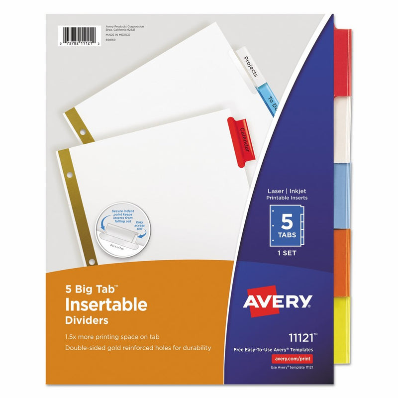 Avery 11121 Insertable Big Tab Dividers, 5-Tab, Letter
