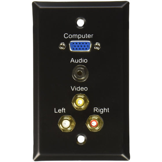 C2G/Cables to Go 40483 Single Gang HD15 Composite Video and Stereo Audio Wall Plate (Black)