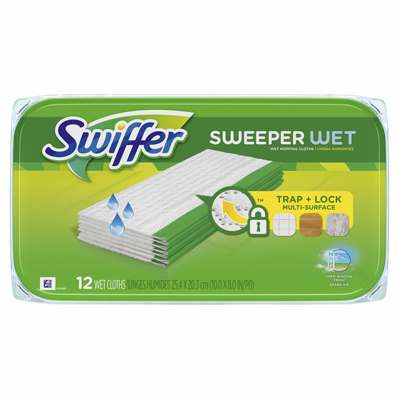 Swiffer Sweeper Wet Mopping Pad Refills for Floor Mop Open Window Fresh Scent 12 Count(Pack of 6)