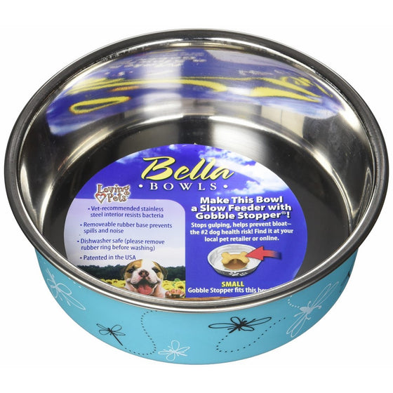 Loving Pets Bella Bowl Designer & Expressions Dog Bowl, Small, Dragonfly, Turquoise