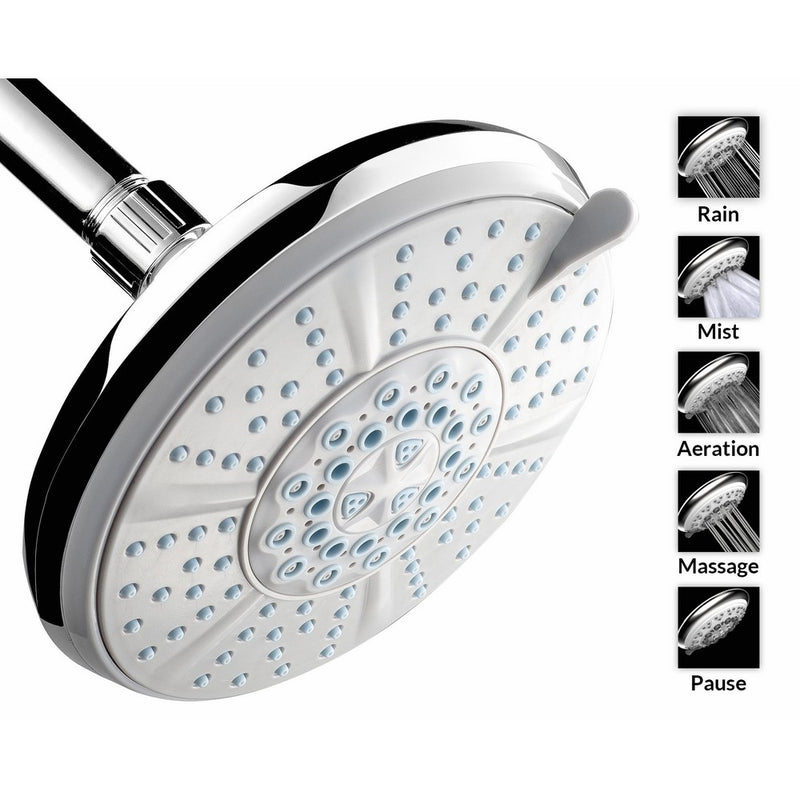 A-Flowâ„¢ Shower Head - 5 Function Luxury Large 6" / ABS Material with Chrome Finish / Enjoy an Invigorating & Luxurious Spa-like Experience