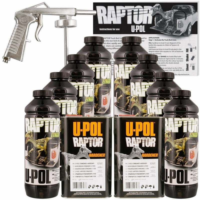 U-POL Raptor Tintable Urethane Spray-On Truck Bed Liner Kit w/ FREE Spray Gun, 8 Liters