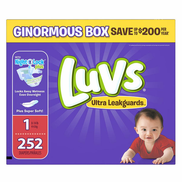 Luvs Ultra Leakguards Disposable Diapers Newborn Size 1, 252 Count, ONE MONTH SUPPLY