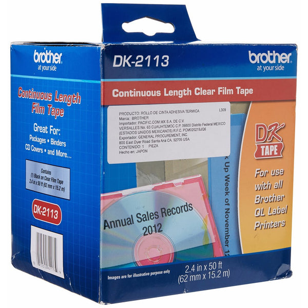 Brother DK-2113 Continuous Length Film Label Roll (Black/Clear)