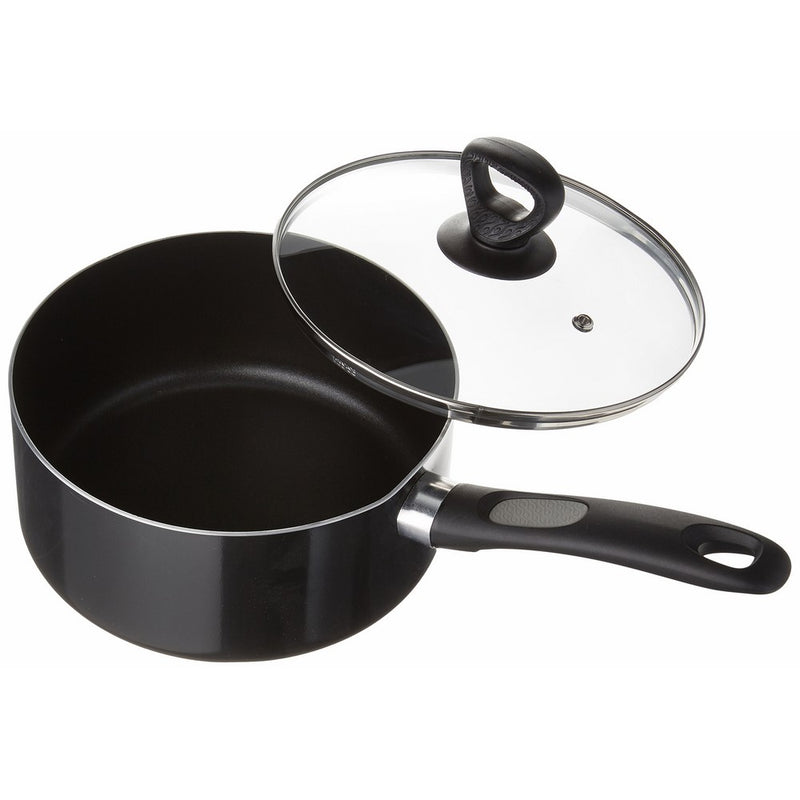 Mirro A7972484 Get A Grip Aluminum Nonstick 3-Quart Saucepan with Glass Lid Cover Cookware, Black