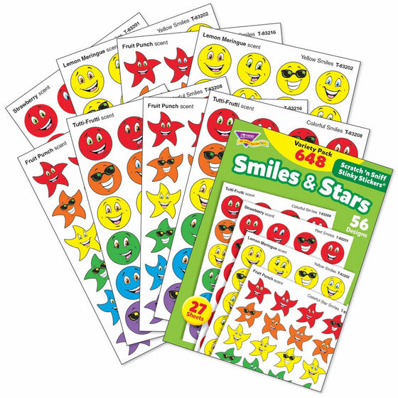TREND enterprises, Inc. Smiles & Stars Stinky Stickers Variety Pack, 648 ct