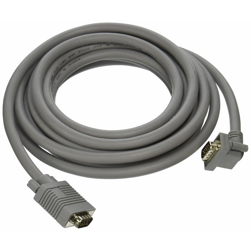 C2G 52018 VGA Cable - Premium Shielded HD15 SXGA M/M Monitor Cable with 90° Downward-Angled Male Connector, Gray (15 Feet, 4.57 Meters)