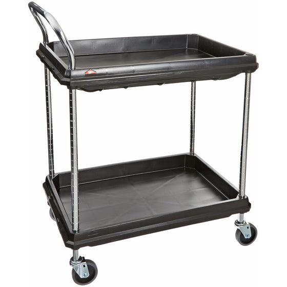 Metro Deep Ledge Series Polymer Utility Cart with 4 Swivel Casters, 2 Shelves, 400 lb. Total Capacity, 41" Height x 21-1/2" Width x 32-3/4" Length, Black