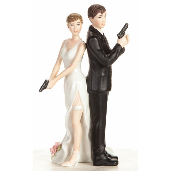 Wedding Collectibles Super Sexy Spy Guns Wedding Cake Topper with Bride and Groom | Fun, Sexy, Humorous Figurine | Fine Porcelain | 5.5 Inches