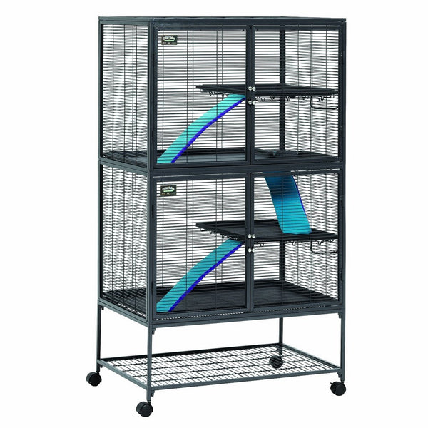MidWest Deluxe Critter Nation Double Unit Small Animal Cage (Model 162) Includes 2 leak-Proof Pans, 2 Shelves, 3 Ramps w/ Ramp Covers & 4 locking Wheel Casters, Measures 36"L x 24"W x 63"H Inches, Ideal for Dagus, Rats, Ferrets, Sugar Gliders