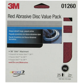 3M 01260 Stikit Red 6" P80D Grit Abrasive Disc Value Pack