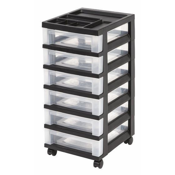 IRIS 6-Drawer Rolling Storage Cart with Organizer Top, Black