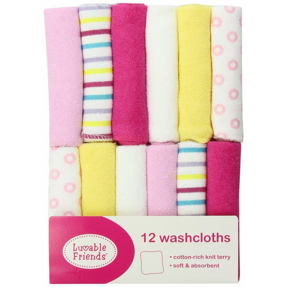 Luvable Friends 12 Pack Washcloths, Pink