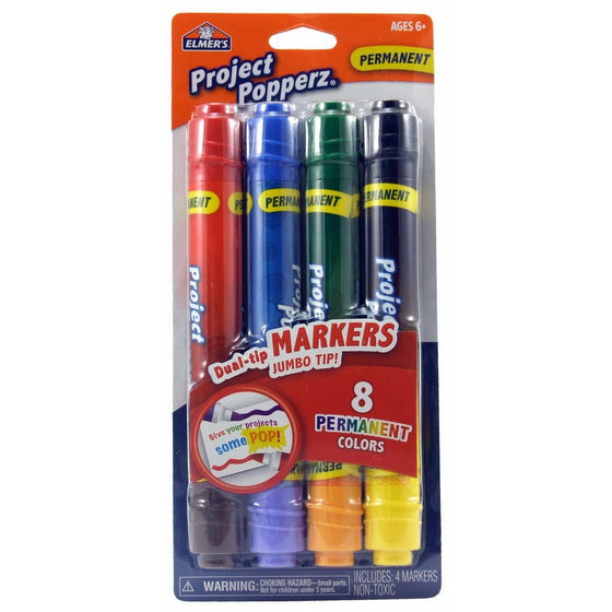 Elmer's Project Popperz Dual-Tip, Thin and Thick Markers in 8 Permanent Colors (E3064)