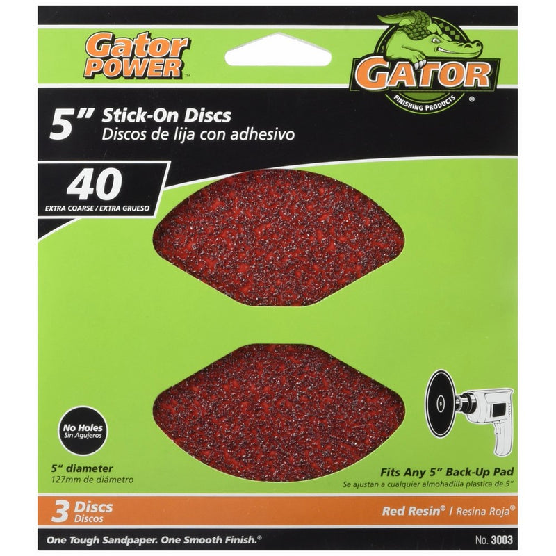 Gator Finishing 3003 40 Grit Aluminum Oxide Sanding Discs (3 pack), 5"