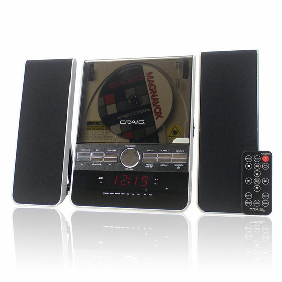 Craig Vertical CD Shelf System with AM/FM Stereo Radio and Dual Alarm Clock, 3-Piece Black (CM427)