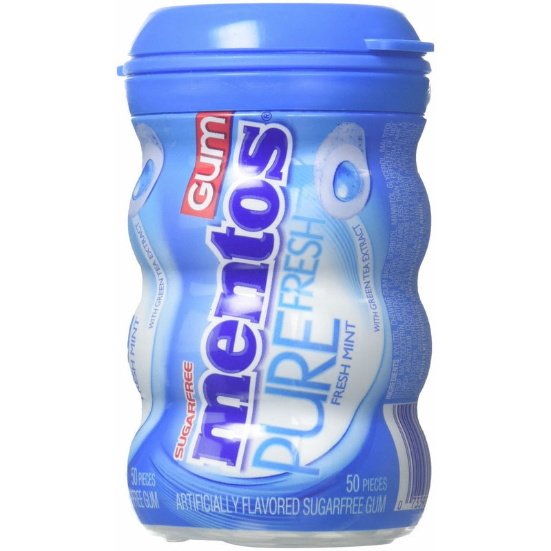 Mentos Pure Fresh Sugar-Free Chewing Gum with Xylitol, Fresh Mint, 50 Piece Per Bottle